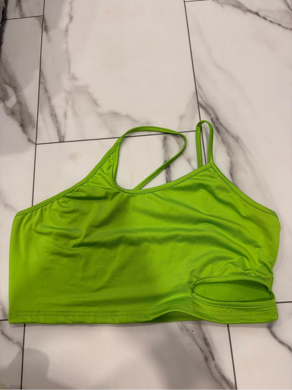 Lime Green One Shoulder Cutout Crop Top
